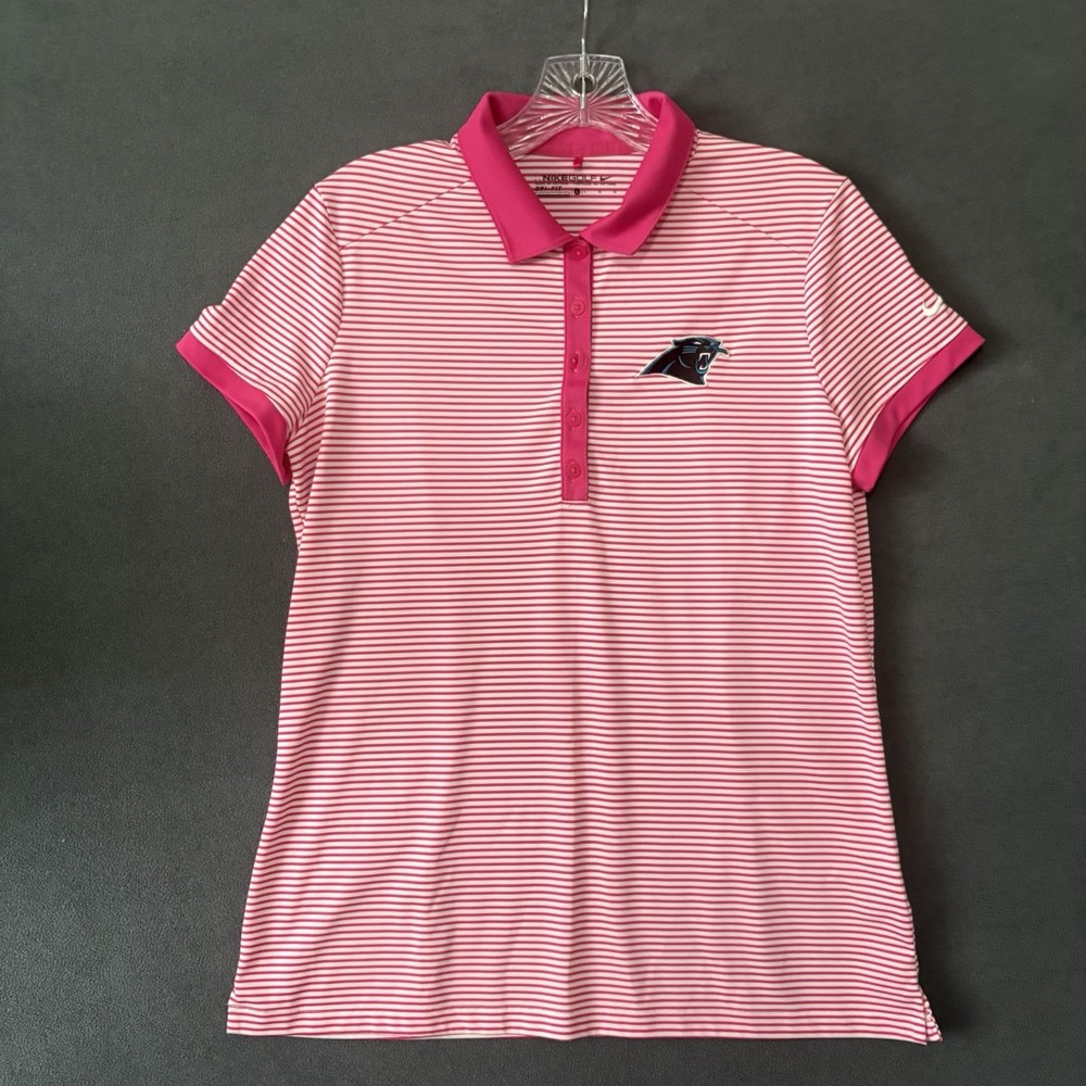 Nike Golf Carolina Womens Polo Shirt Pink Striped Crucial Catch Sz Large